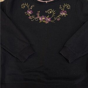 Navy Blue Sweatshirt with Purple Floral Embroidery
